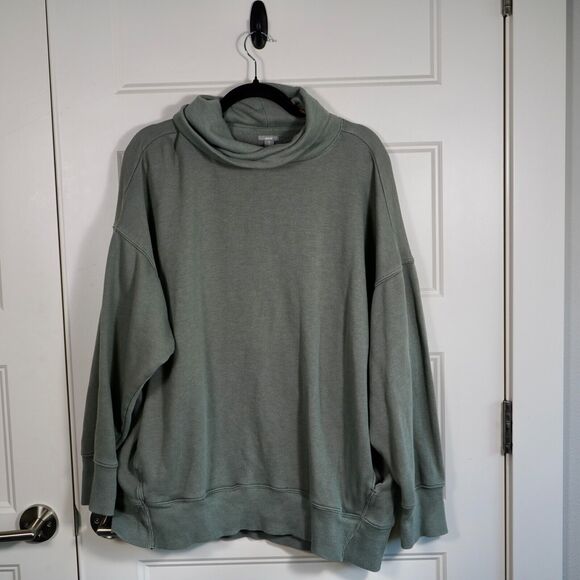 Aerie Women Size XL Green Cotton Blend Pockets Oversized Turtleneck Sweatshirt - Picture 3 of 6